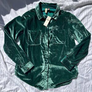 Anthropologie Pilcro teal velvet button up